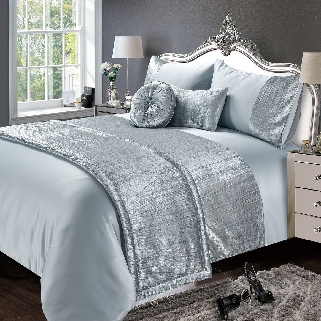 Quilt Duvet Cover Set Bedding Satin & Crinkle Crush Velvet Contemporary